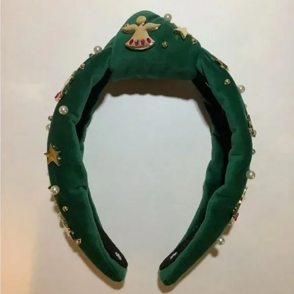 Lele Sadoughi Angel Bell Forest Green Velvet Embellished 